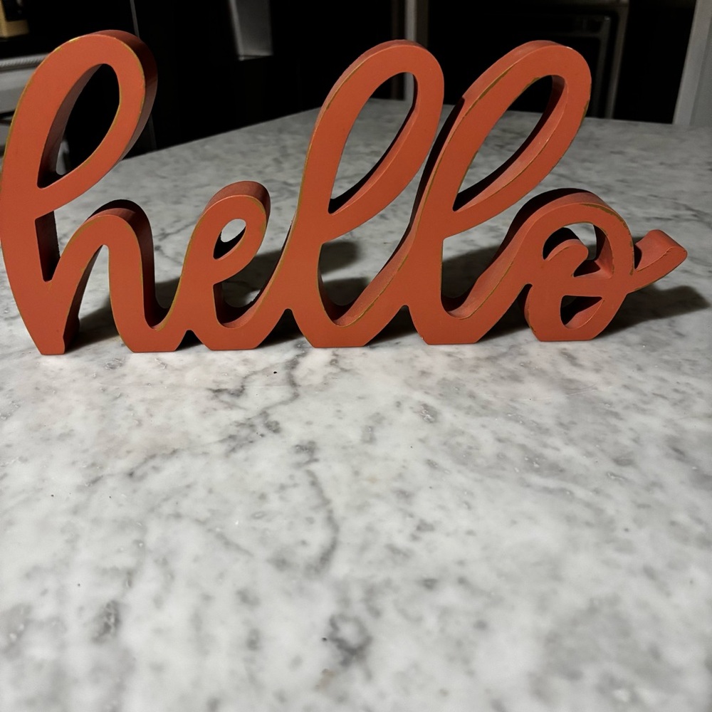 Orange 'Hello' Decorative Sign